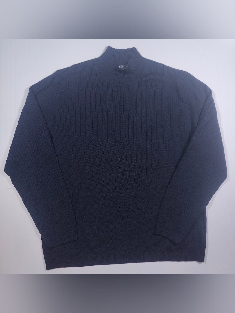Vintage Brooks Brothers Mens 100% Wool Navy Ribbed Mock Neck Sweater Size XL